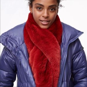 New Loft faux fur scarf red color NWT